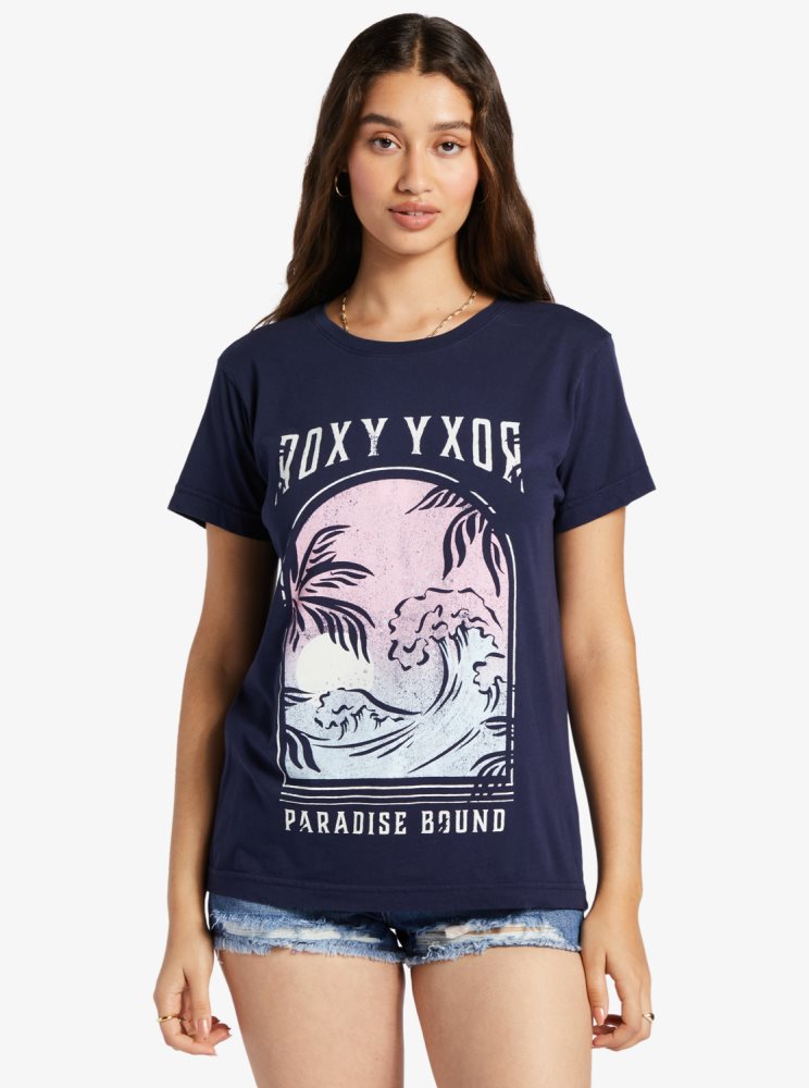 T Shirts Roxy Paradise View Oversized Indigo Femme | OED-51460257