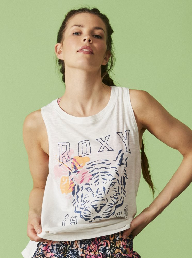 T Shirts Roxy Meower Power Sans Manches Blanche Femme | JQQ-29138481