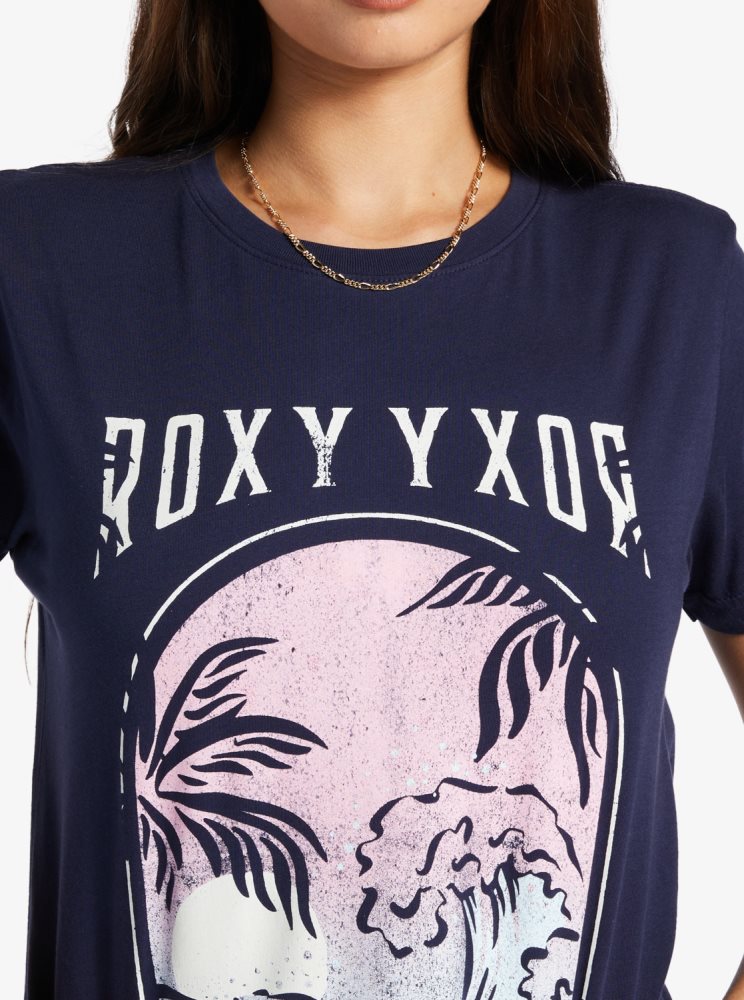 T Shirts Roxy Paradise View Oversized Indigo Femme | OED-51460257