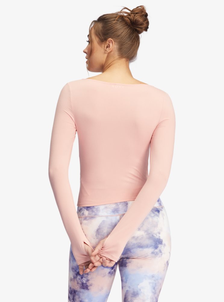 Hauts Roxy Flirty Run Ruched Long Sleeve Sports Rose Femme | RUW-19723939