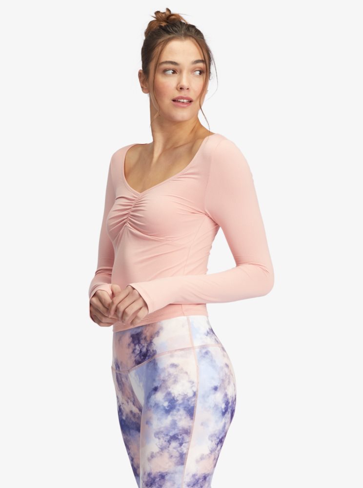 Hauts Roxy Flirty Run Ruched Long Sleeve Sports Rose Femme | RUW-19723939