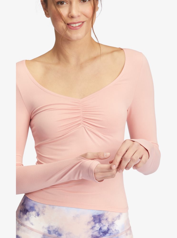 Hauts Roxy Flirty Run Ruched Long Sleeve Sports Rose Femme | RUW-19723939