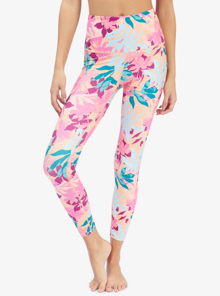 Leggings Roxy Kaileo High Waisted Ankle Length Workout Blanche Orange Rose Femme | NDV-61210130