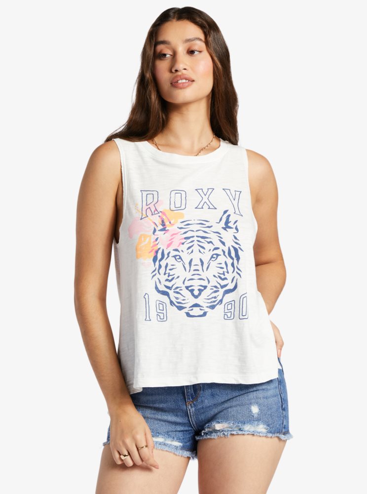 T Shirts Roxy Meower Power Sans Manches Blanche Femme | JQQ-29138481