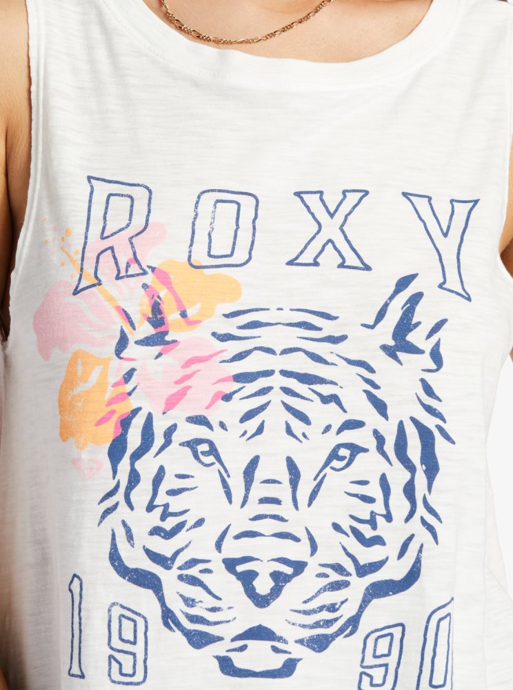 T Shirts Roxy Meower Power Sans Manches Blanche Femme | JQQ-29138481