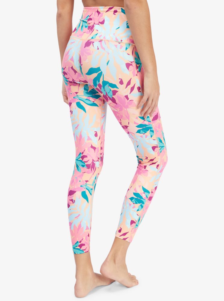 Leggings Roxy Kaileo High Waisted Ankle Length Workout Blanche Orange Rose Femme | NDV-61210130