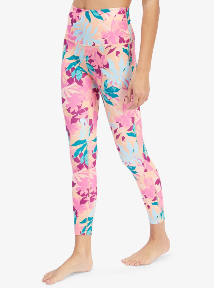 Leggings Roxy Kaileo High Waisted Ankle Length Workout Blanche Orange Rose Femme | NDV-61210130