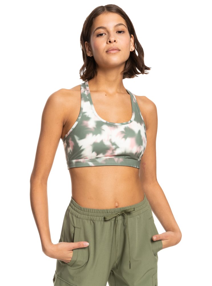 Soutien Gorge Sport Roxy Back To You Printed Racerback Vert Foncé Femme | MNR-47054546