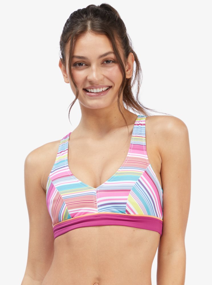 Hauts De Bikini Roxy Active Halter Blanche Stripes Femme | XXX-60827904