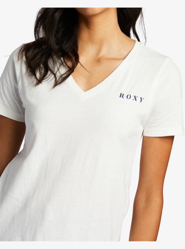 T Shirts Roxy Majestic Scene V-Neck Blanche Femme | CZB-42303544