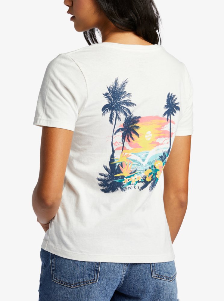 T Shirts Roxy Majestic Scene V-Neck Blanche Femme | CZB-42303544