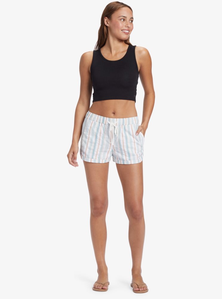 Shorts Roxy New Impossible Love Elasticized Blanche Stripes Femme | TBI-41293274