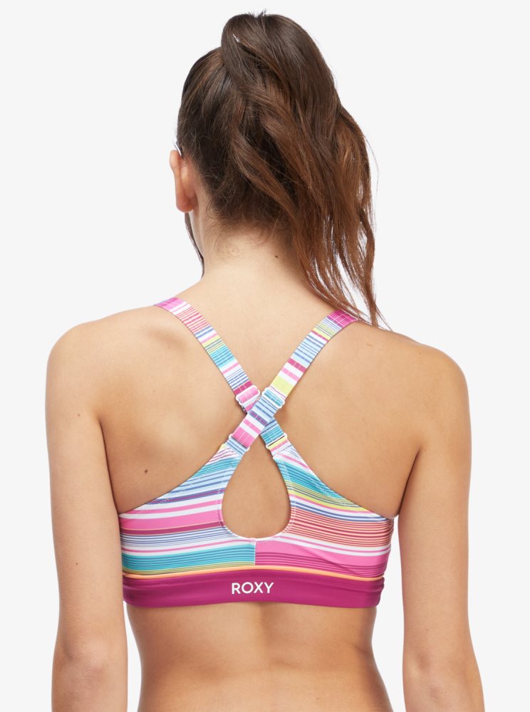 Hauts De Bikini Roxy Active Halter Blanche Stripes Femme | XXX-60827904