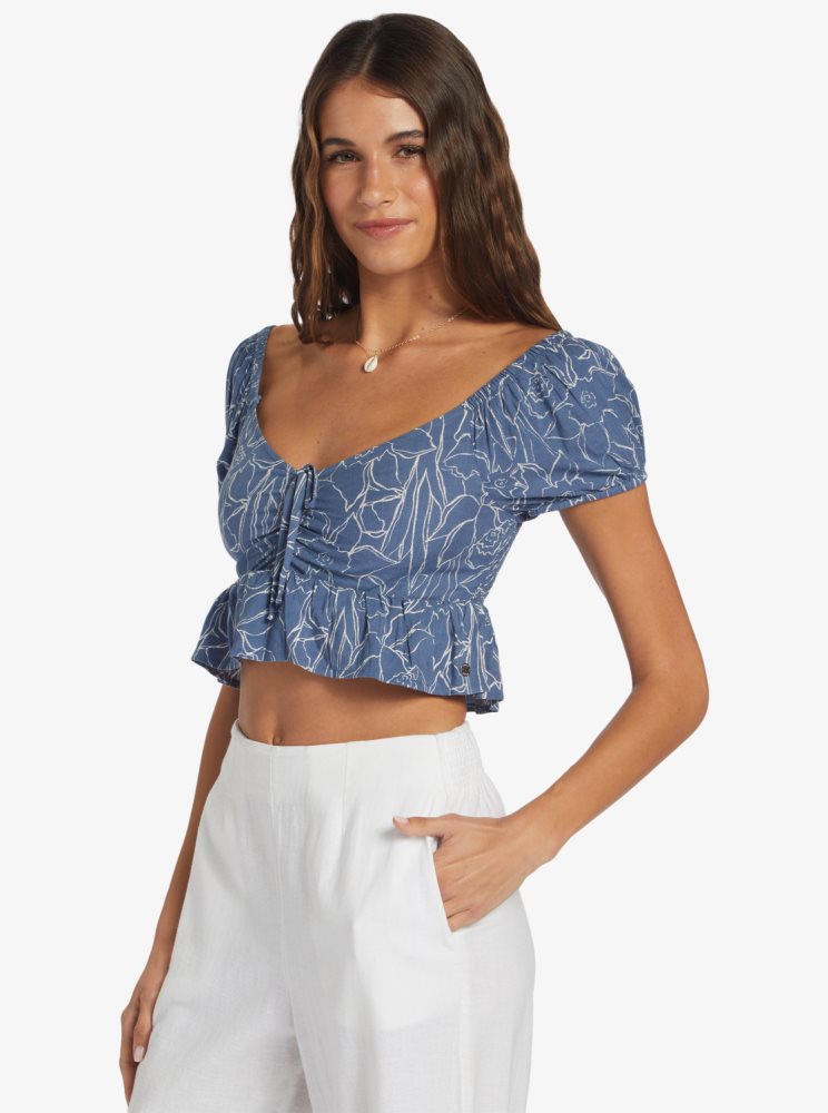 Hauts Roxy Clearwater Cove Corta Length Corta Sleeve Bleu Femme | FRC-97155001