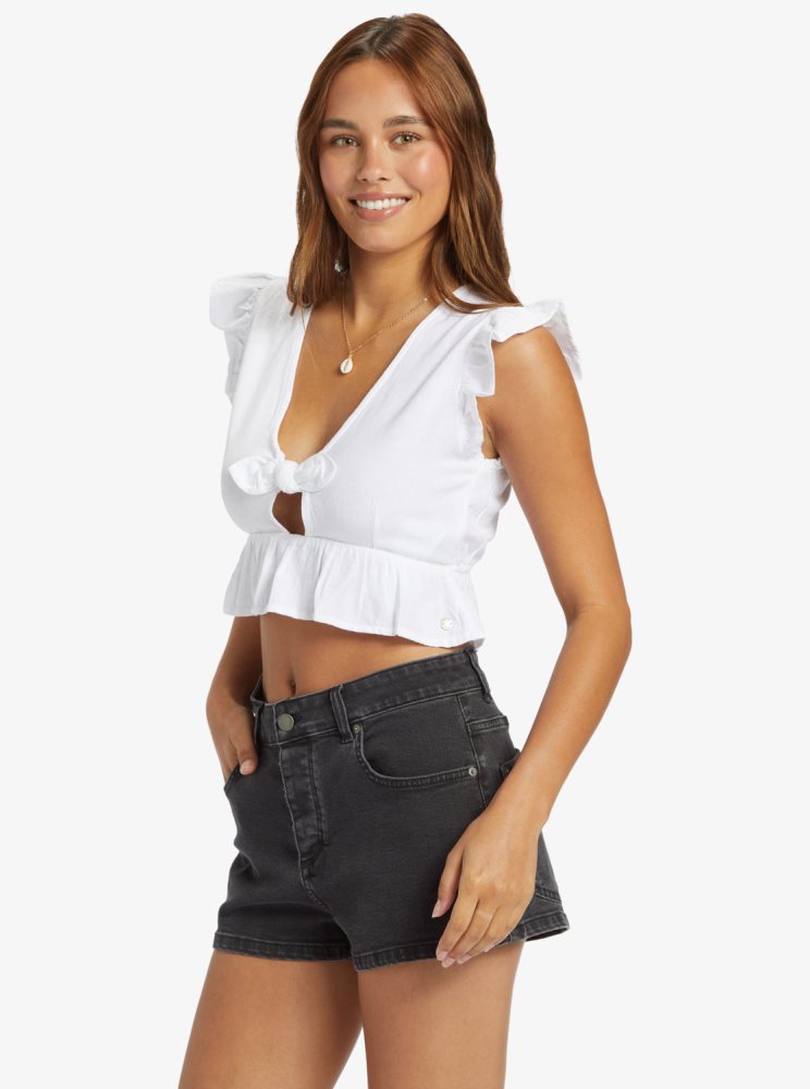 Hauts Roxy Sweetest Love Corta Sleeve Crop Blanche Femme | HDQ-43607945