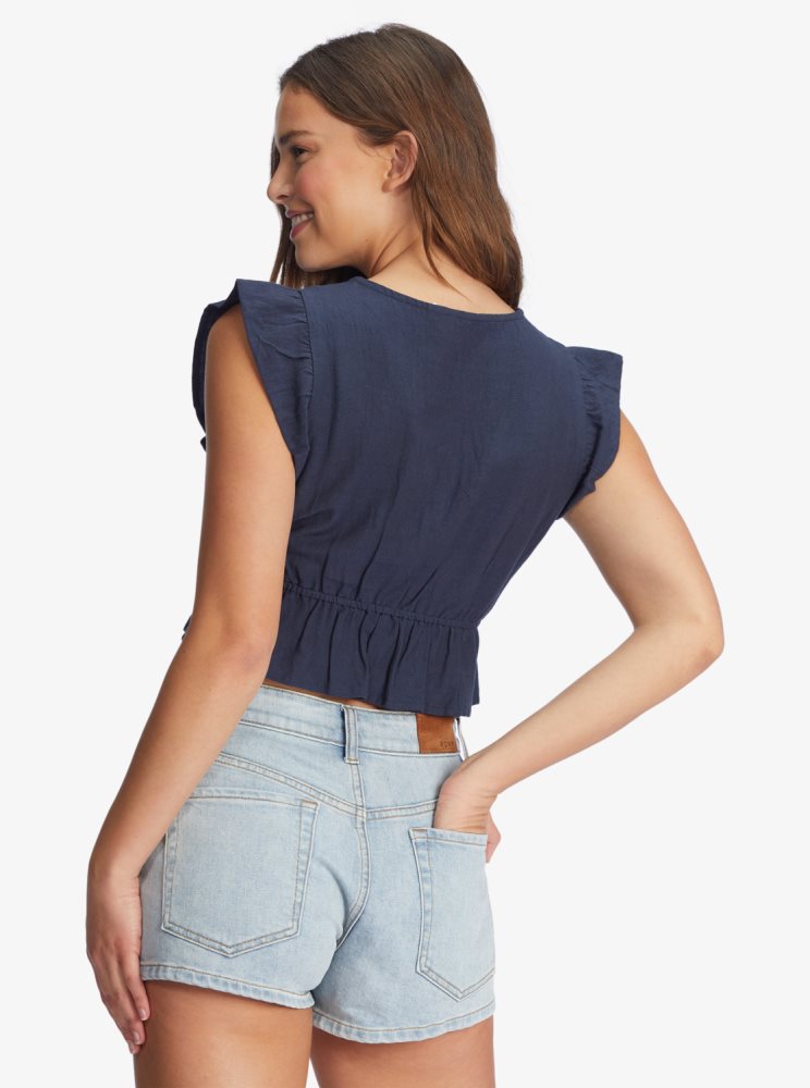 Hauts Roxy Sweetest Love Corta Sleeve Crop Indigo Femme | KLH-07081032