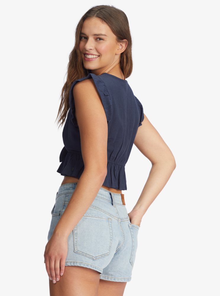 Hauts Roxy Sweetest Love Corta Sleeve Crop Indigo Femme | KLH-07081032