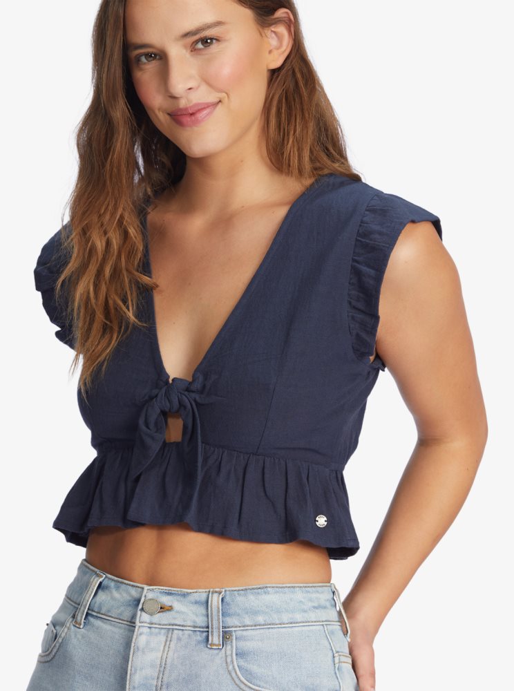 Hauts Roxy Sweetest Love Corta Sleeve Crop Indigo Femme | KLH-07081032