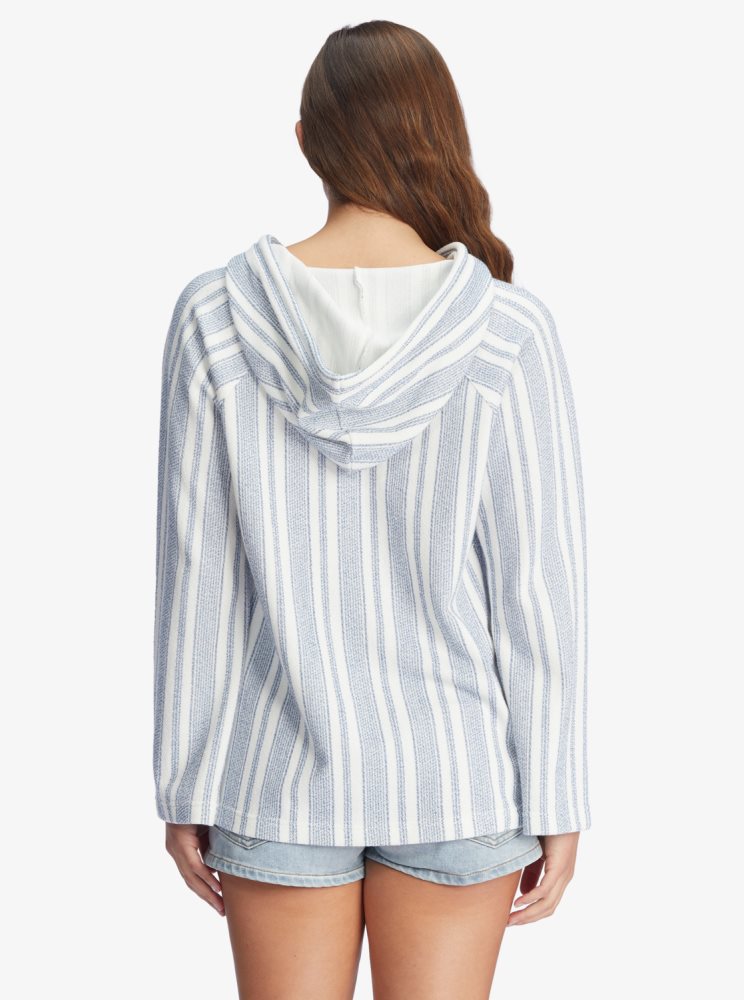 Sweat à Capuche Roxy Wild And Free Poncho Style Blanche Stripes Femme | ZET-88564999