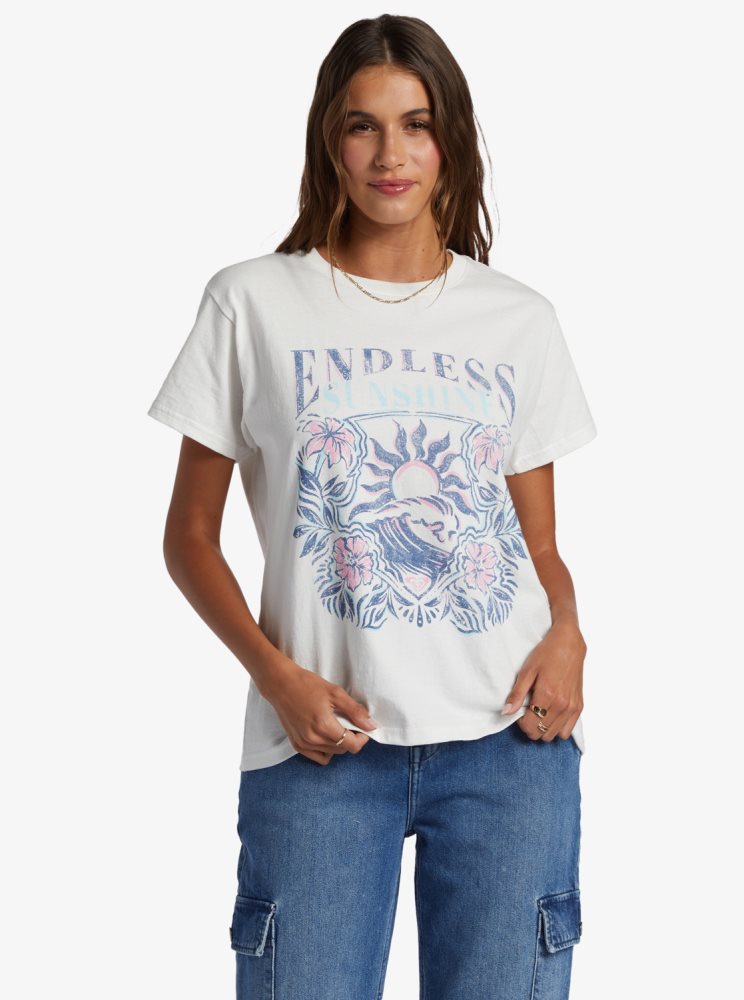 T Shirts Roxy Endless Sunshine Oversized Blanche Femme | WDA-09810021