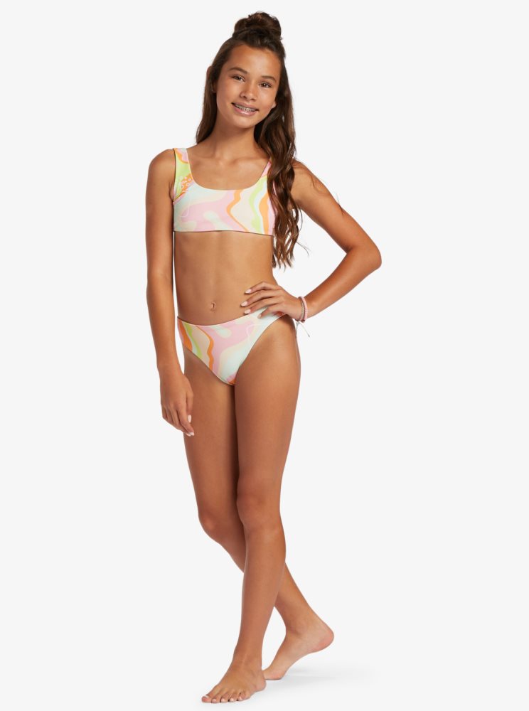 Bikini Roxy 4-16 Hibiscus Reversible Two Piece Set Rose Stripes Enfant | VJB-48785871