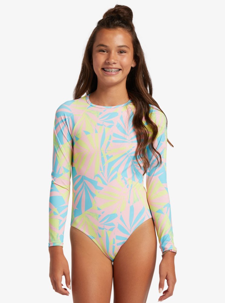 Maillots De Bain Roxy 4-16 Palms Colors Long Sleeve Vert Enfant | WTQ-01994288