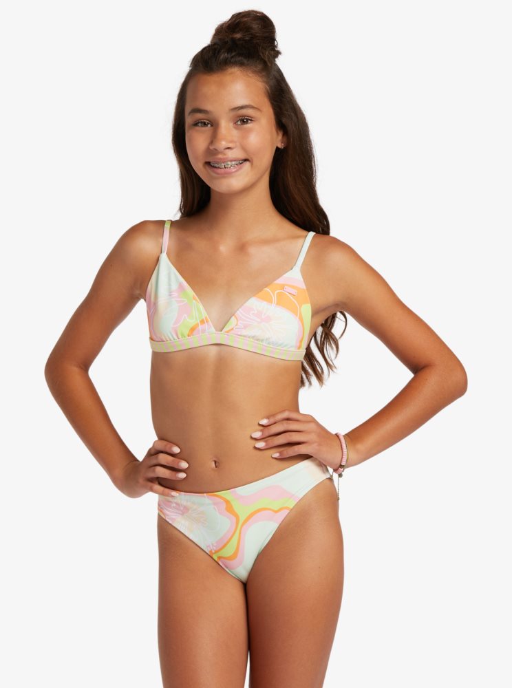 Bikini Roxy 4-16 Hibiscus Reversible Two Piece Set Rose Stripes Enfant | HBP-63394368