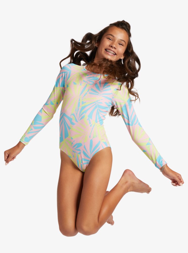 Maillots De Bain Roxy 4-16 Palms Colors Long Sleeve Vert Enfant | WTQ-01994288