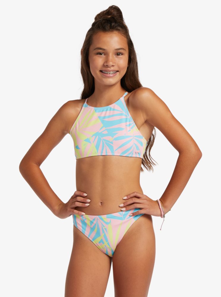 Bikini Roxy 4-16 Palms Colors Two Piece Crop Top Set Vert Enfant | KXM-90607063