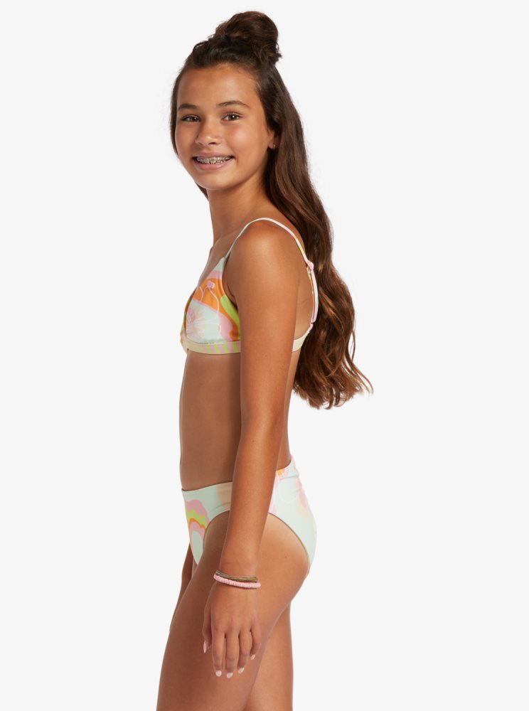 Bikini Roxy 4-16 Hibiscus Reversible Two Piece Set Rose Stripes Enfant | HBP-63394368