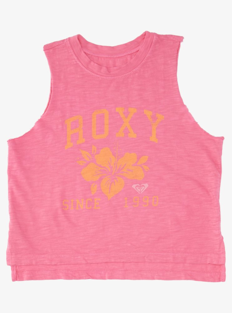 T Shirts Roxy 4-16 Team 1990 Sans Manches Rose Enfant | RLX-42341161