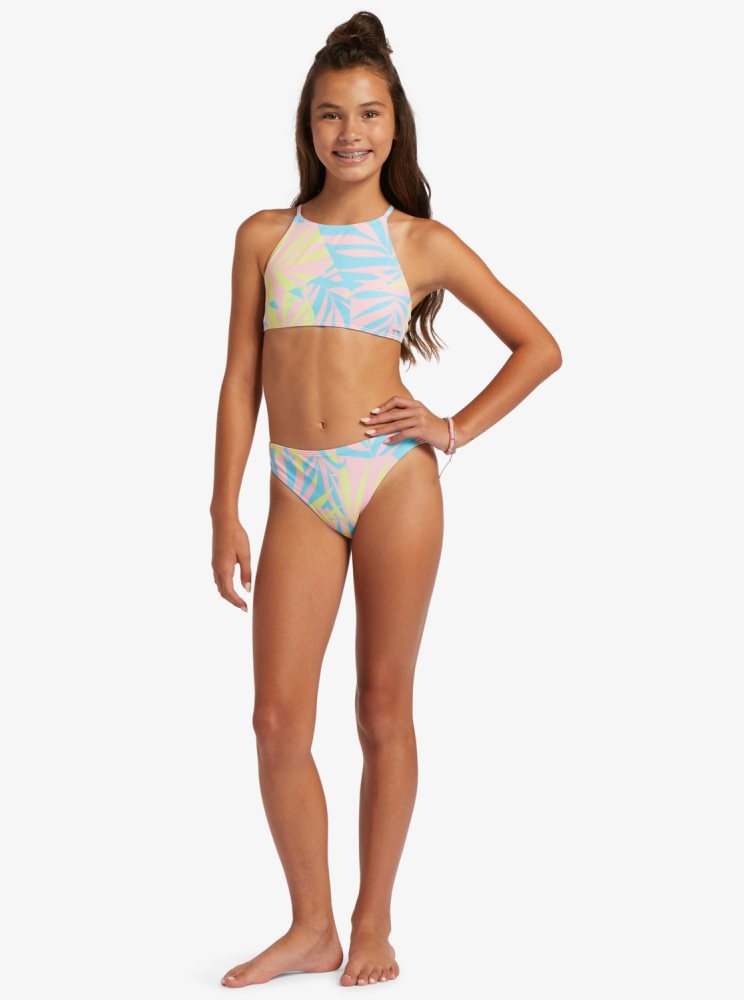 Bikini Roxy 4-16 Palms Colors Two Piece Crop Top Set Vert Enfant | KXM-90607063