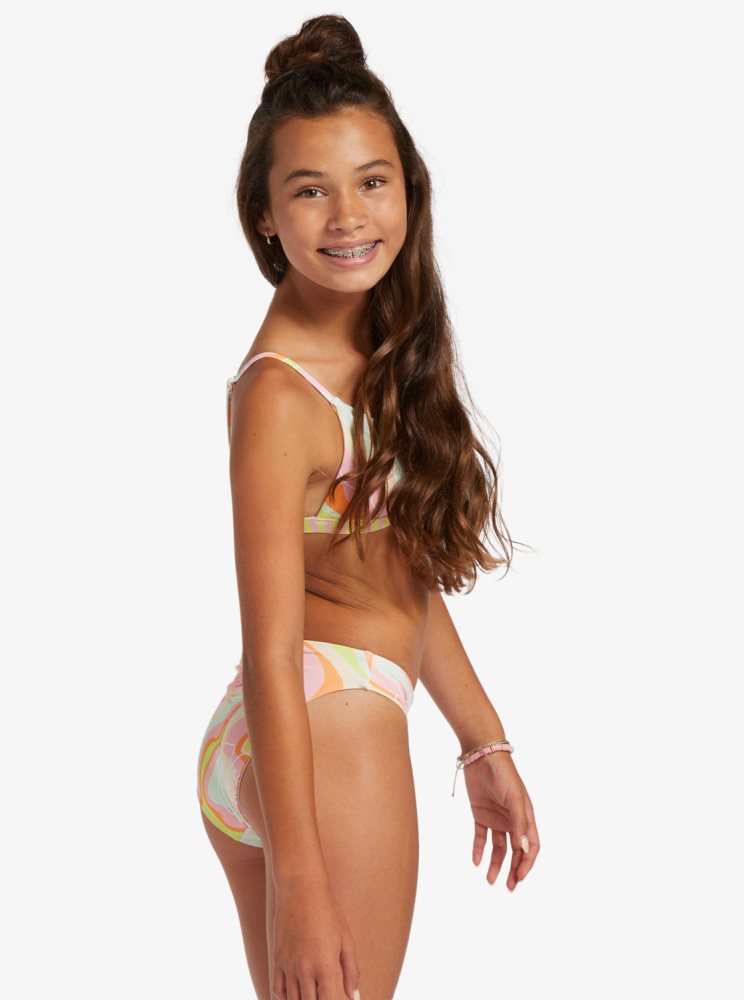 Bikini Roxy 4-16 Hibiscus Reversible Two Piece Set Rose Stripes Enfant | HBP-63394368