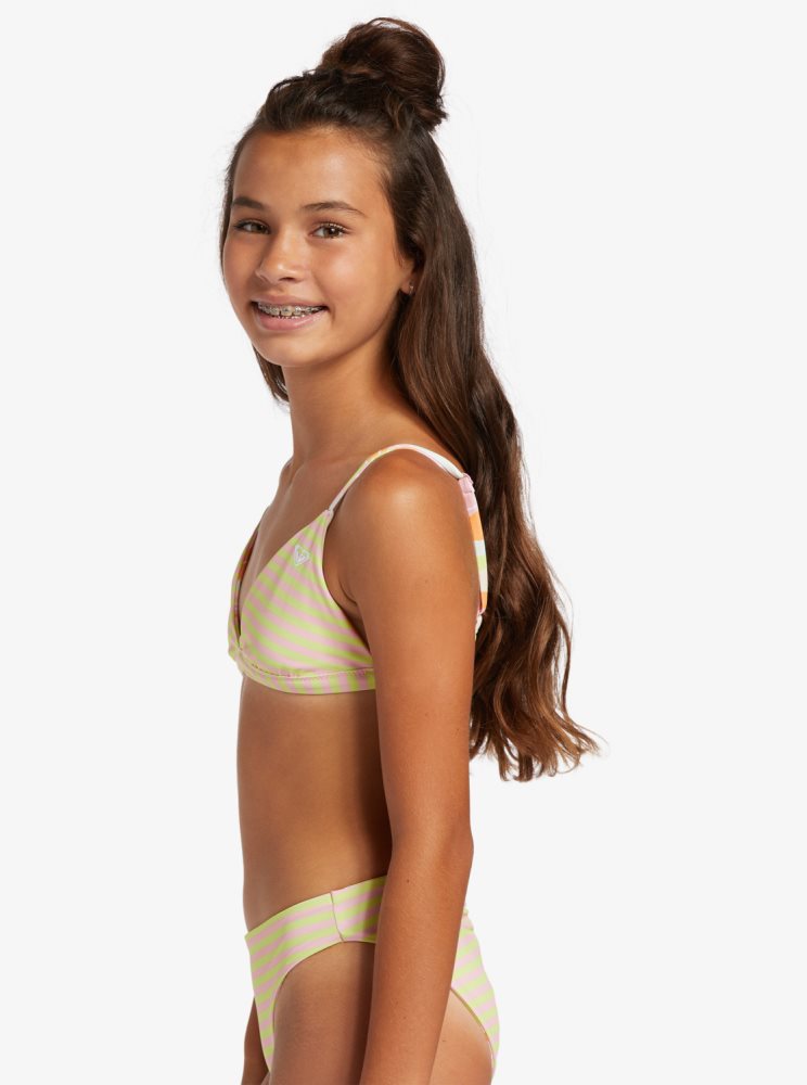 Bikini Roxy 4-16 Hibiscus Reversible Two Piece Set Rose Stripes Enfant | HBP-63394368