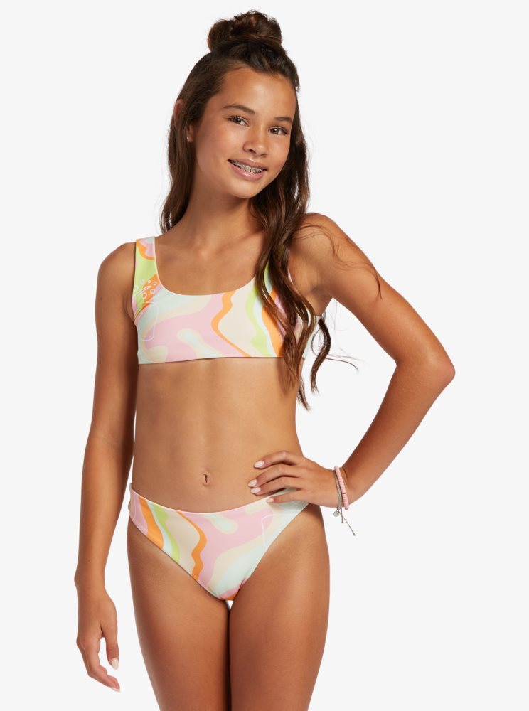 Bikini Roxy 4-16 Hibiscus Reversible Two Piece Set Rose Stripes Enfant | VJB-48785871