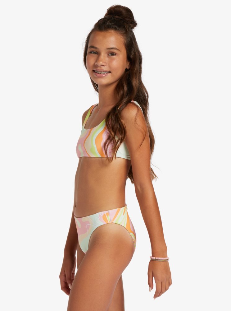 Bikini Roxy 4-16 Hibiscus Reversible Two Piece Set Rose Stripes Enfant | VJB-48785871