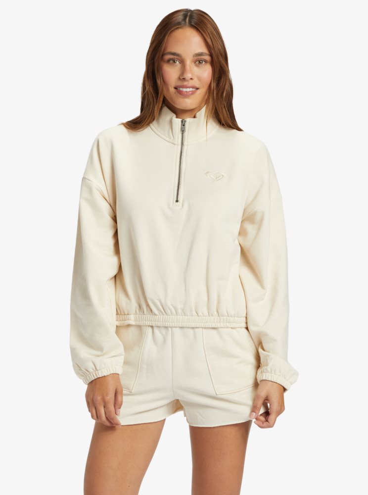 Sweats Roxy Hike Matelassé Half Zip Blanche Femme | TGZ-08054228