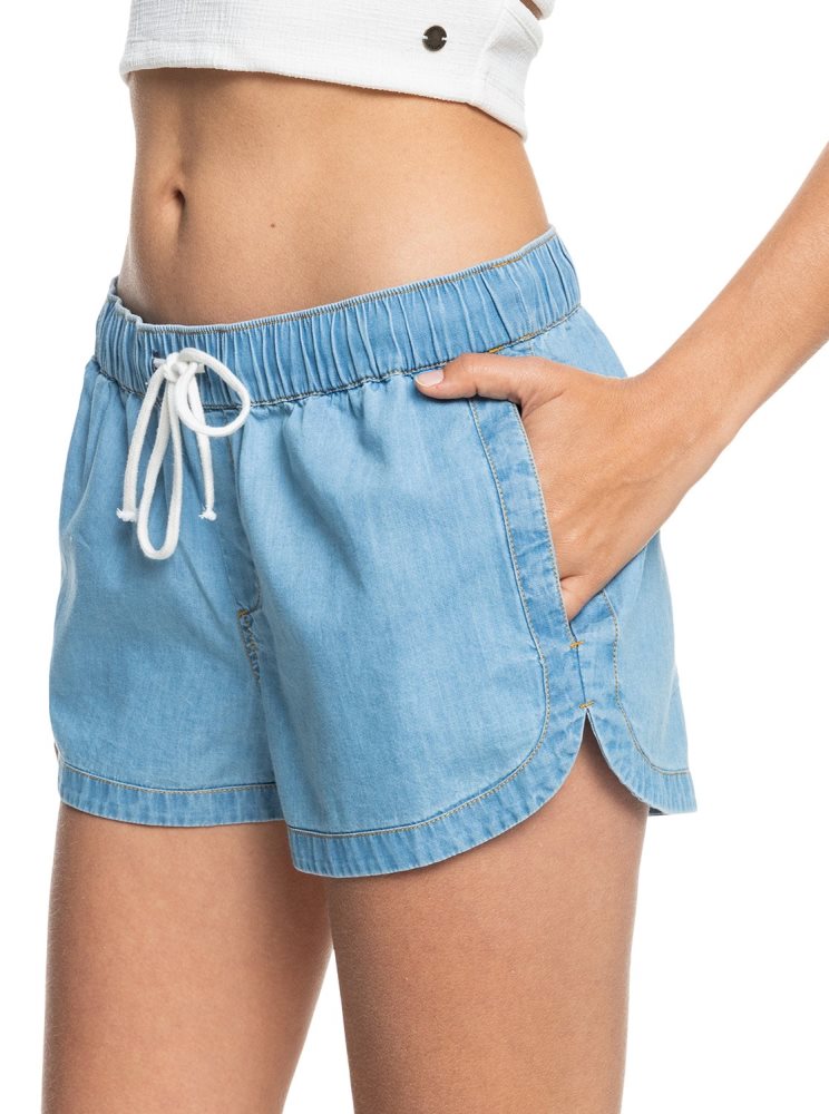 Shorts Roxy New Impossible Denim Bleu Clair Femme | TCQ-04110293