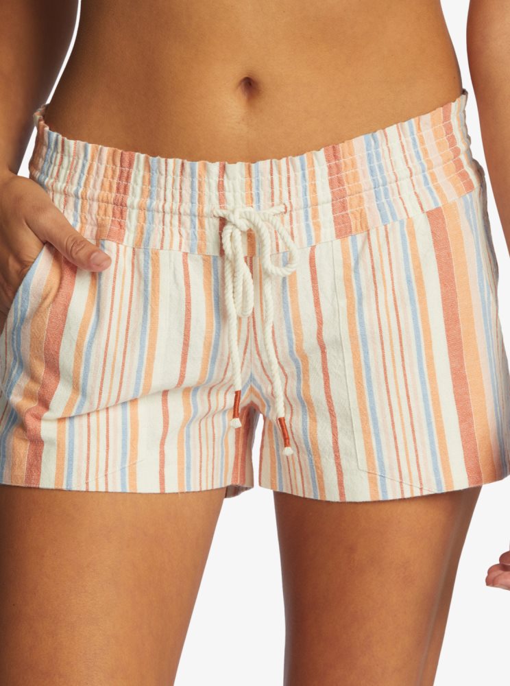 Shorts Roxy Oceanside 2 Stripe Beach Blanche Stripes Femme | EHT-78012591