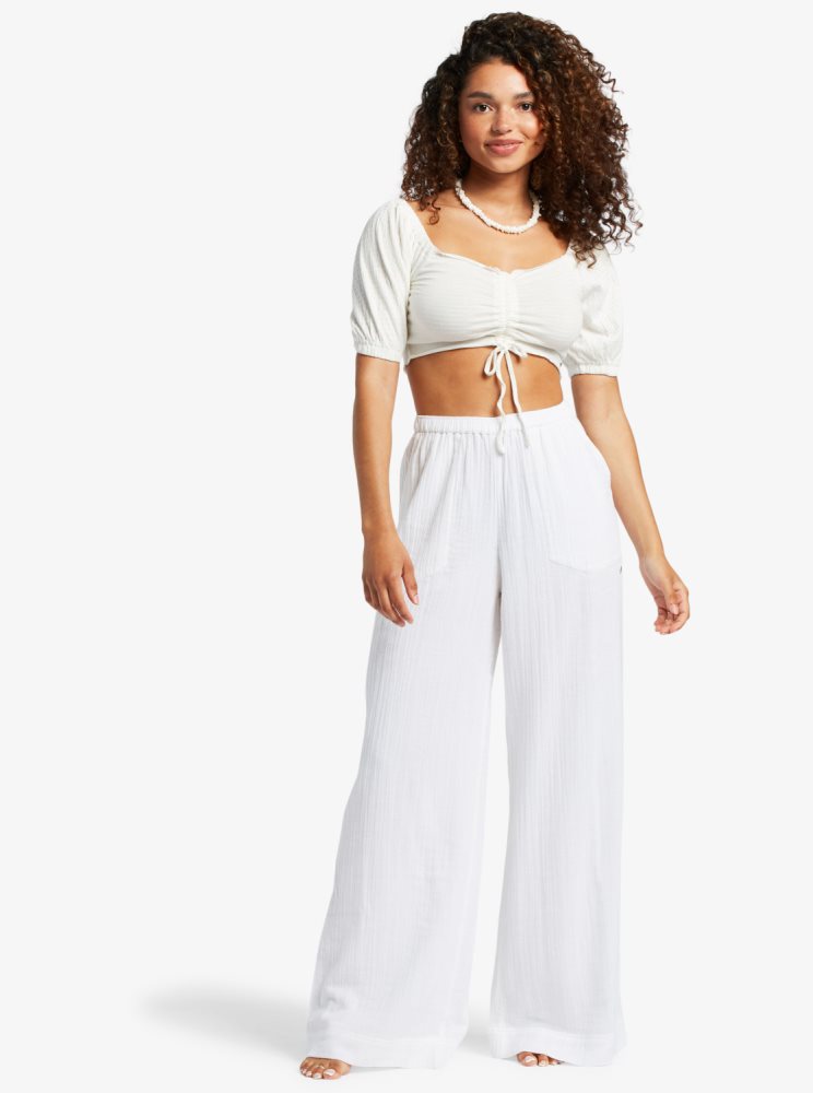 Pantalon Roxy What A Vibe Beach Blanche Femme | DKQ-66898924