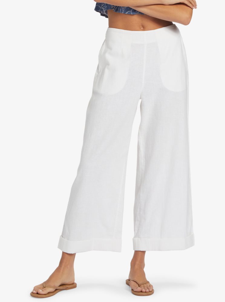 Pantalon Roxy Senorita Smile Regular Taille Flare Blanche Femme | NYY-42058060