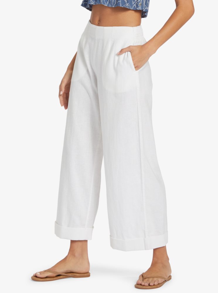 Pantalon Roxy Senorita Smile Regular Taille Flare Blanche Femme | NYY-42058060