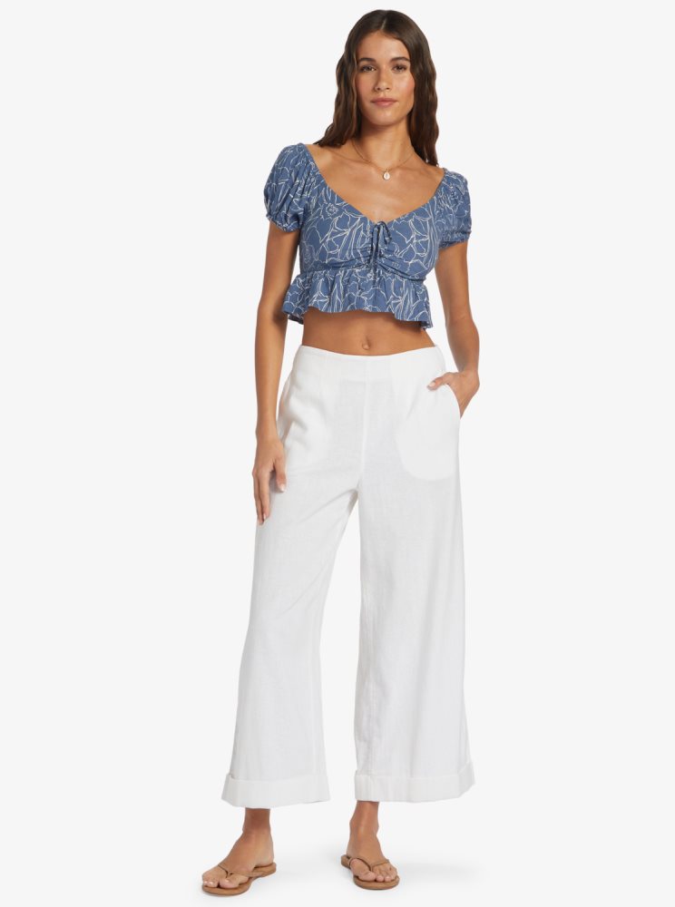 Pantalon Roxy Senorita Smile Regular Taille Flare Blanche Femme | NYY-42058060