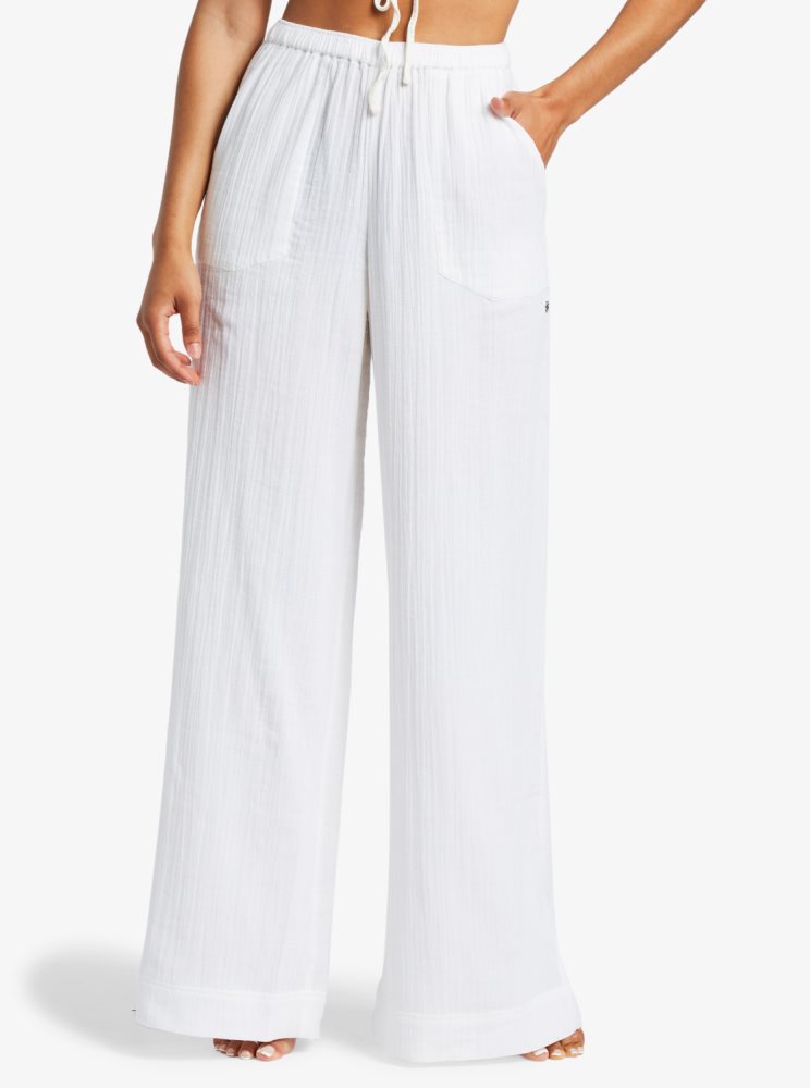 Pantalon Roxy What A Vibe Beach Blanche Femme | DKQ-66898924