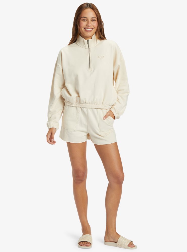 Sweats Roxy Hike Matelassé Half Zip Blanche Femme | TGZ-08054228