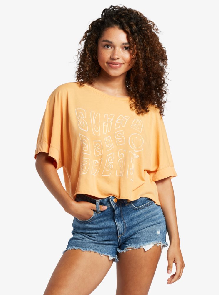 T Shirts Roxy Sunny Smiles Orange Femme | RUY-94595387