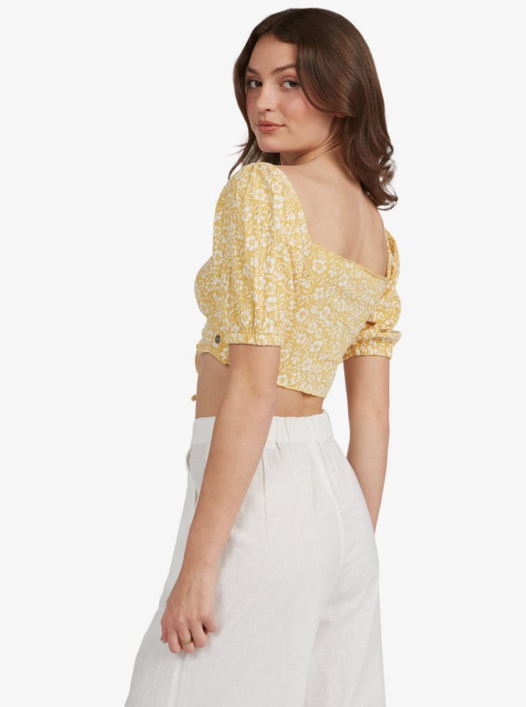 Hauts Roxy Flirty Walk Cropped Puff Sleeve Jaune Femme | IDQ-43323719