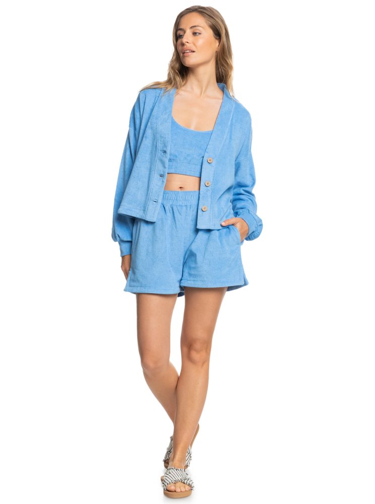 Chandails Roxy Threes Company Organic Button-Front Cardigan Bleu Femme | PRE-63009300