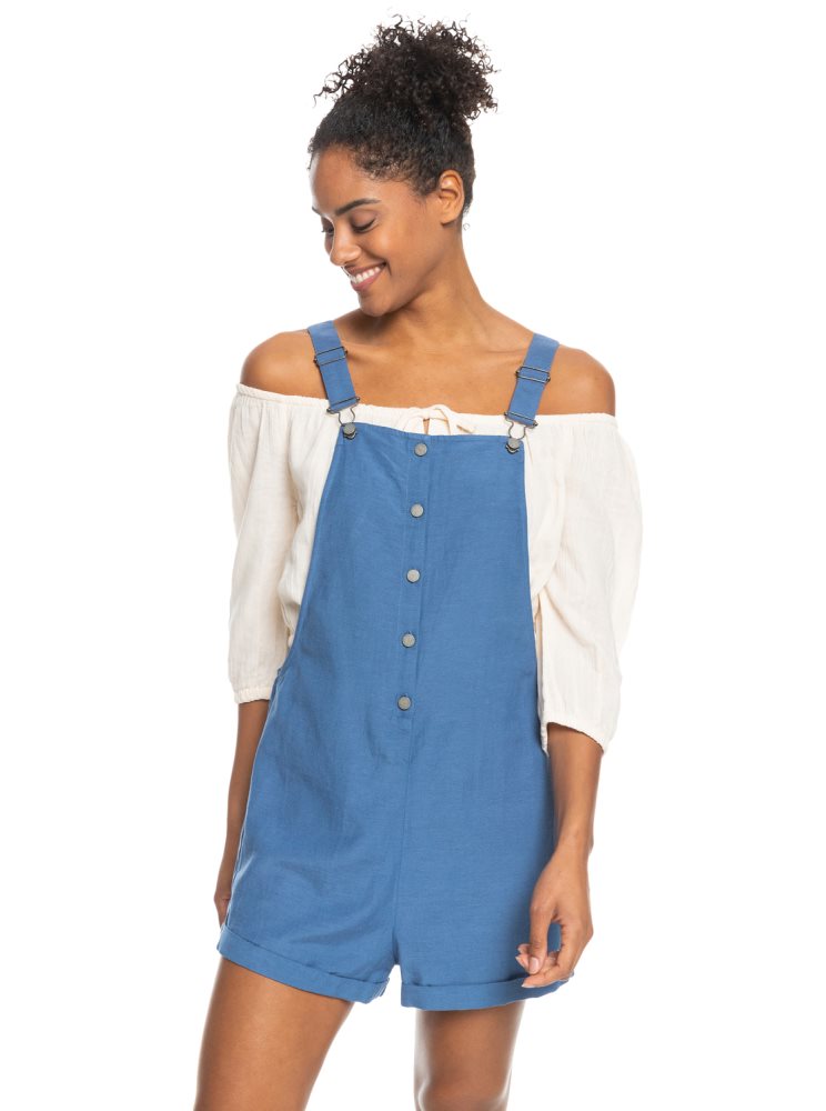 Rompers Roxy Back To Goodbye Corta Overalls Bleu Femme | EED-84106171