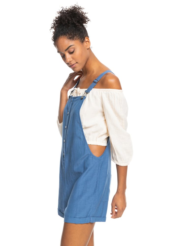 Rompers Roxy Back To Goodbye Corta Overalls Bleu Femme | EED-84106171